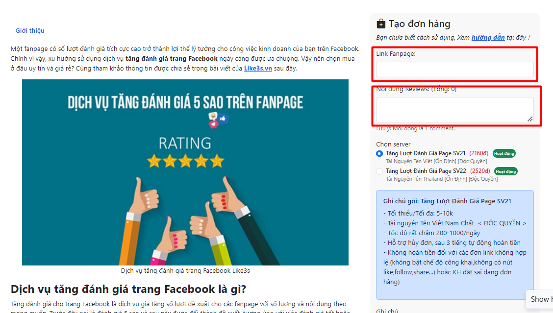 Bảng giá dịch vụ Facebook