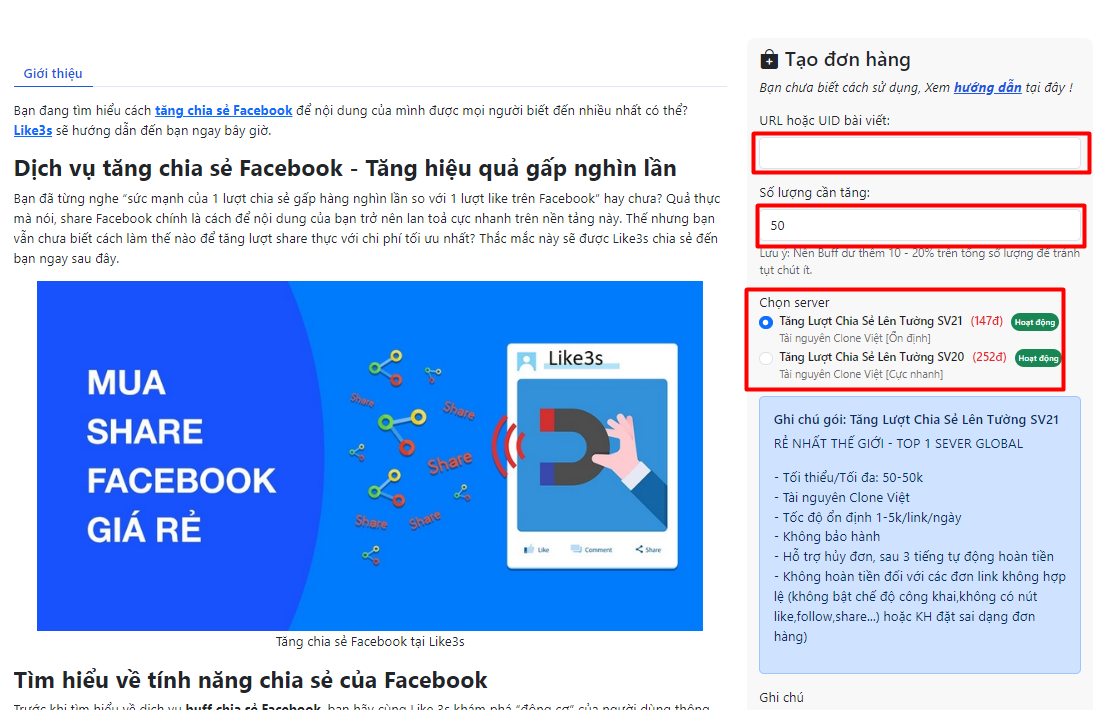 Bảng giá dịch vụ Facebook