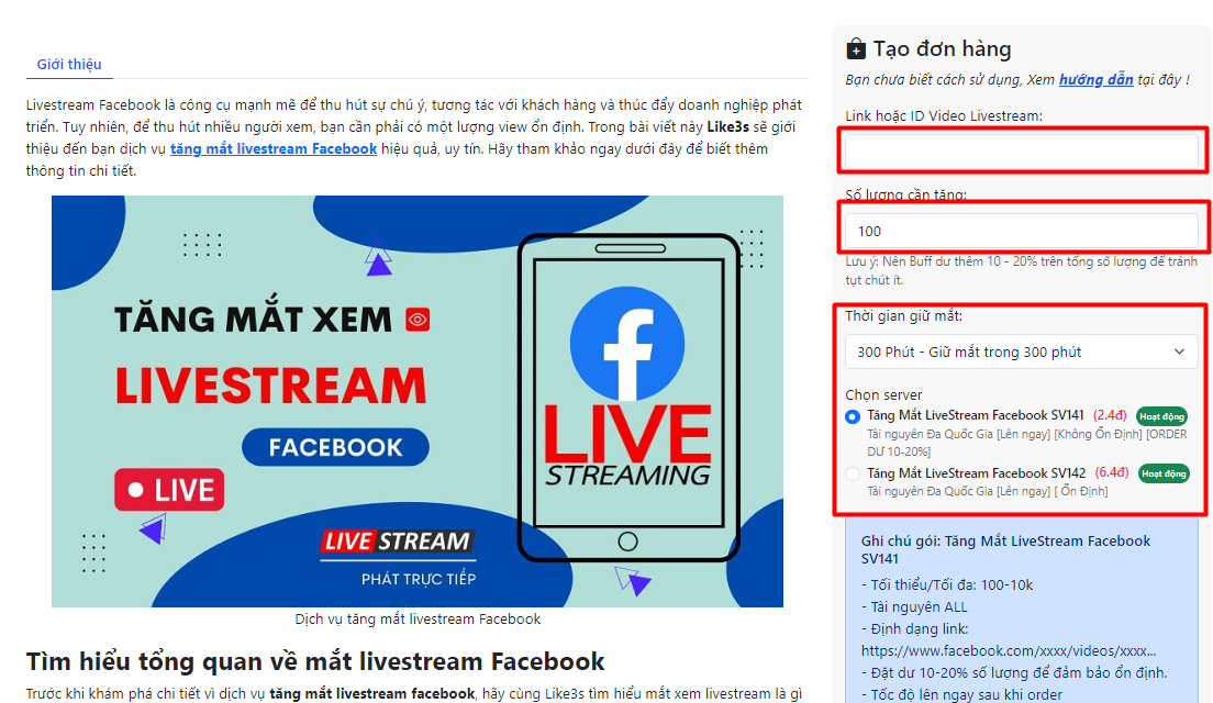Bảng giá dịch vụ Facebook