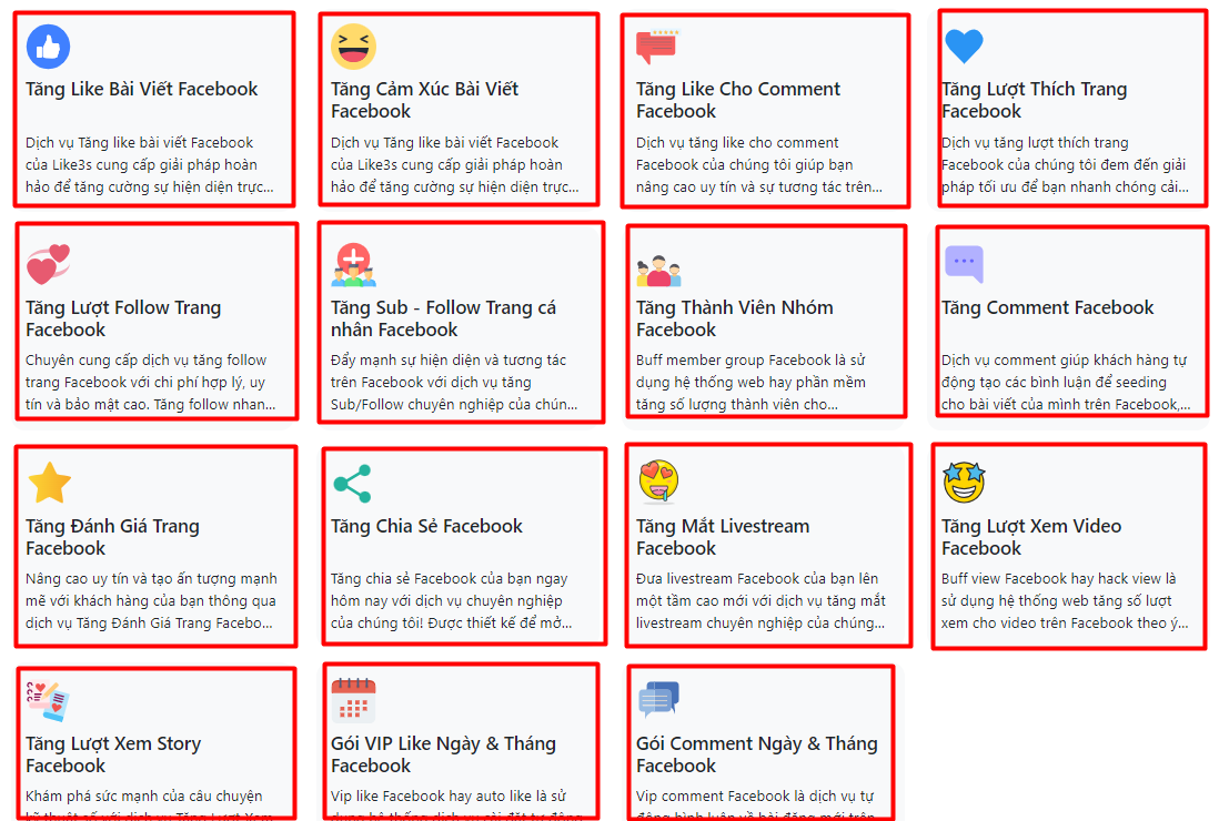 Bảng giá dịch vụ Facebook