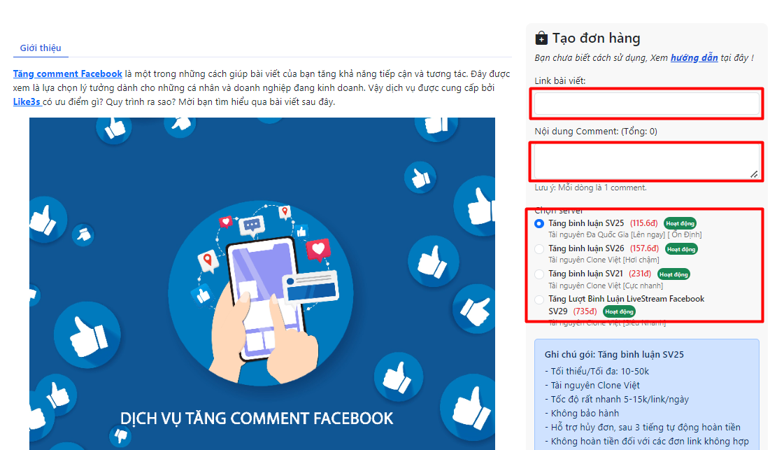 Bảng giá dịch vụ Facebook