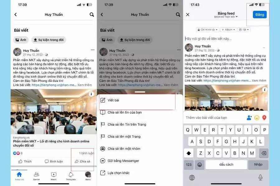 Cách chia sẻ bài viết trên Facebook