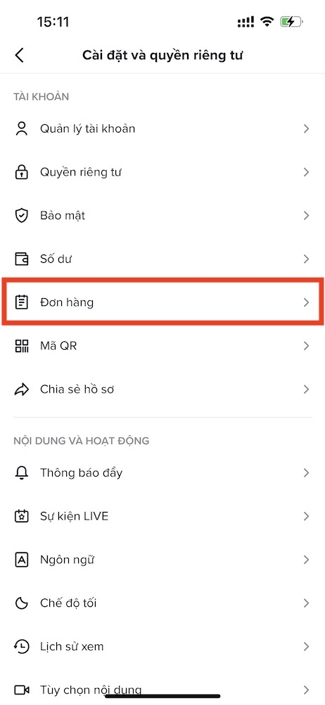 cách kiểm tra đơn hàng trên TikTok