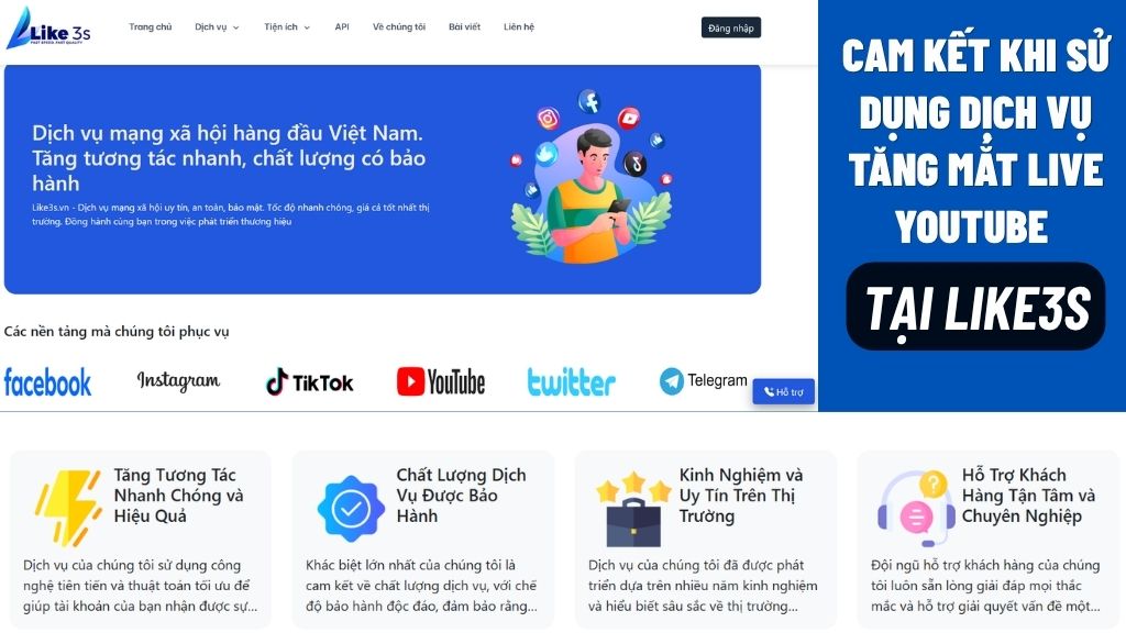 Cam kết khi sử dụng dịch vụ tăng mắt live YouTube tại Like3s