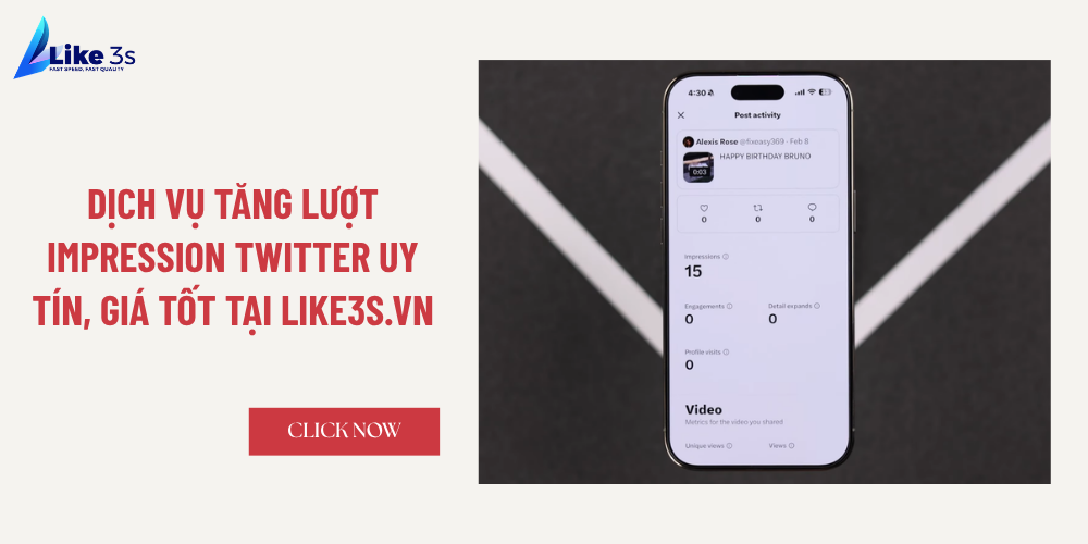 Dịch vụ tăng lượt Impression Twitter uy tín, giá tốt tại Like3s.vn