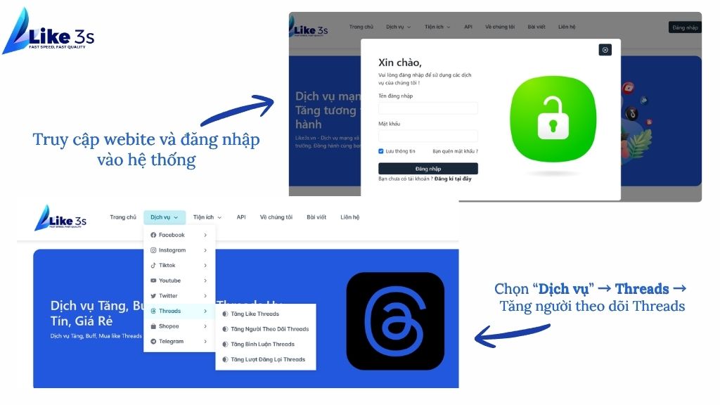 Hướng dẫn đăng ký dịch vụ mua follow Threads tại Like3s